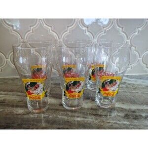 Vintage 1997 Coca-Cola Glasses Christmas Santa Clause Holly Set of 6 Coke
